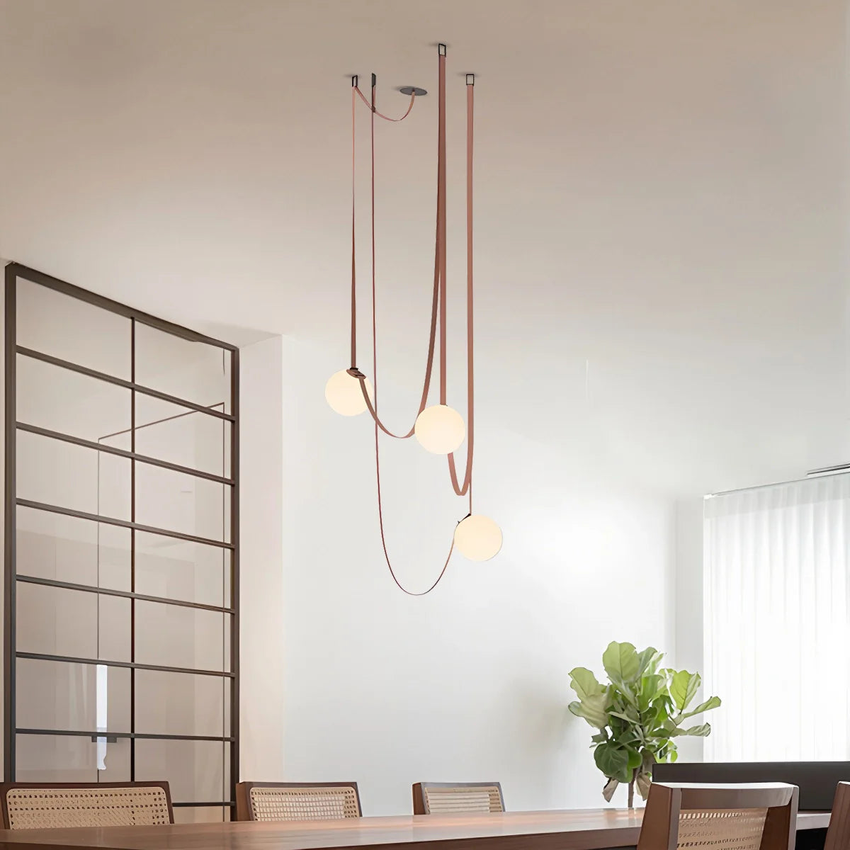 Modern Leather Strap Globe Pendant Light | Adjustable Frosted Glass Globes for High Ceilings & Statement Installations