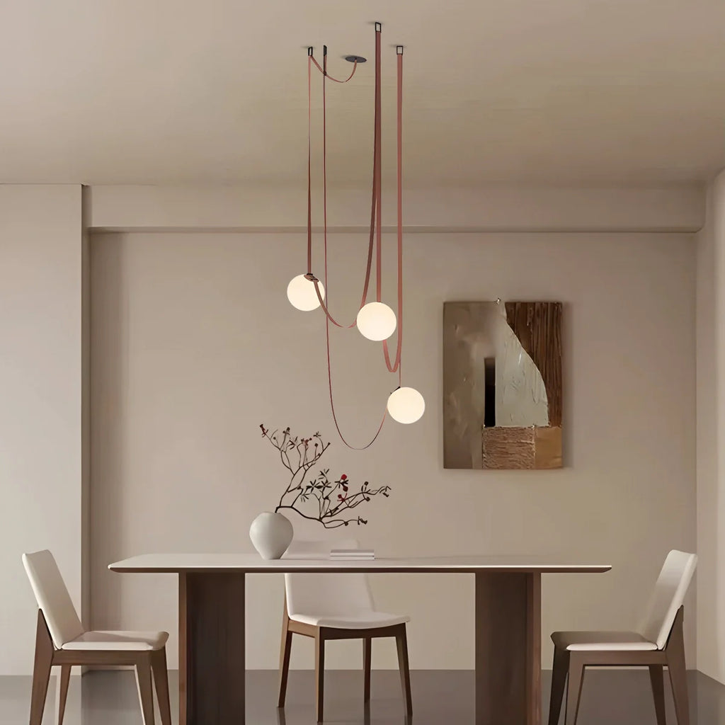 Modern Leather Strap Globe Pendant Light | Adjustable Frosted Glass Globes for High Ceilings & Statement Installations