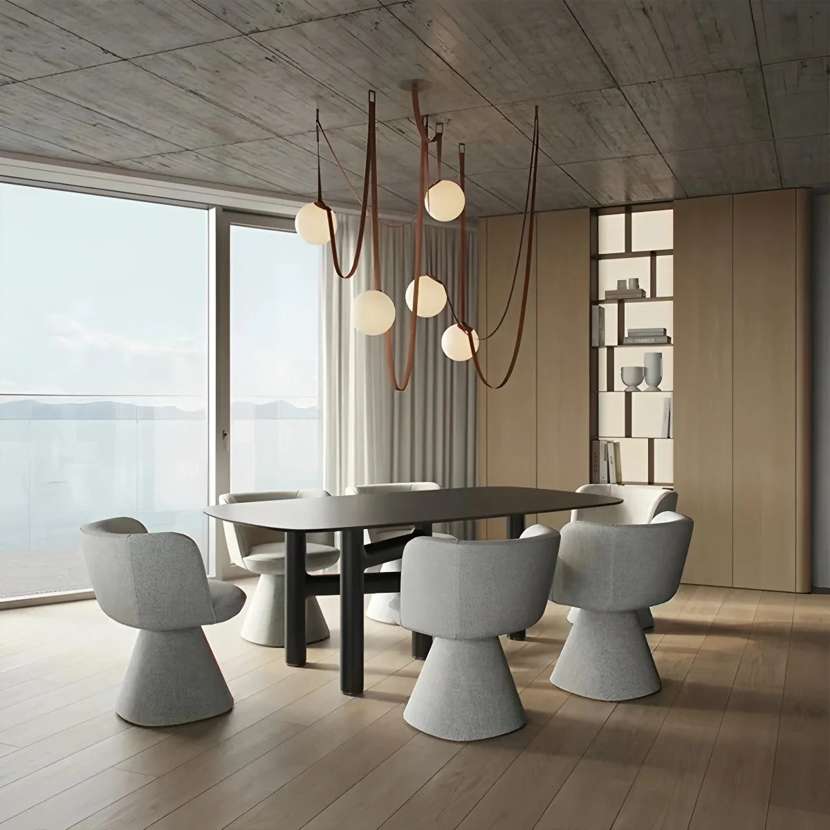 Modern Leather Strap Globe Pendant Light | Adjustable Frosted Glass Globes for High Ceilings & Statement Installations