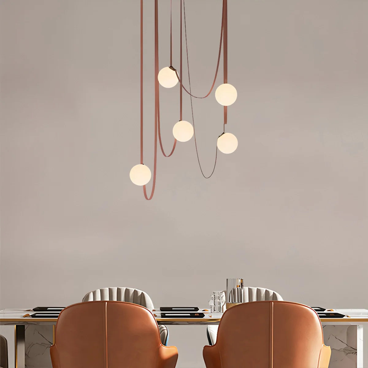 Modern Leather Strap Globe Pendant Light | Adjustable Frosted Glass Globes for High Ceilings & Statement Installations