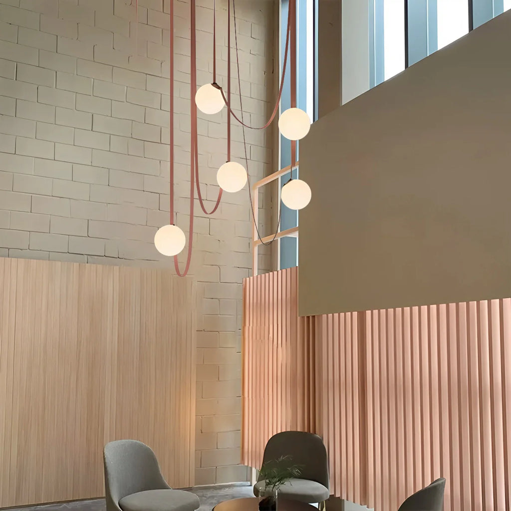 Modern Leather Strap Globe Pendant Light | Adjustable Frosted Glass Globes for High Ceilings & Statement Installations