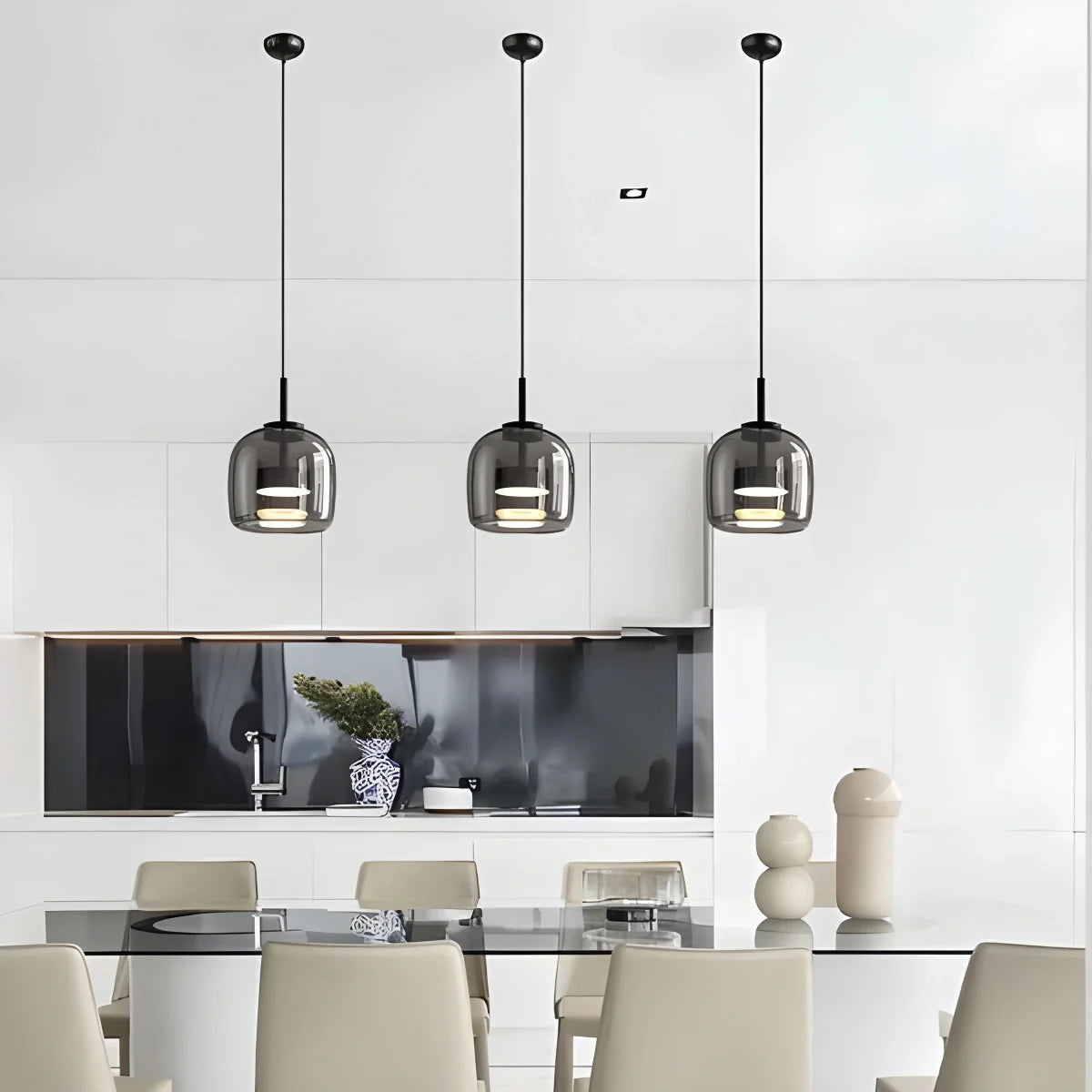 Modern Glass Pendant Light | Adjustable Cord, Sloped Ceiling Friendly & Ideal for Dining Room, Kitchen, or Living Area