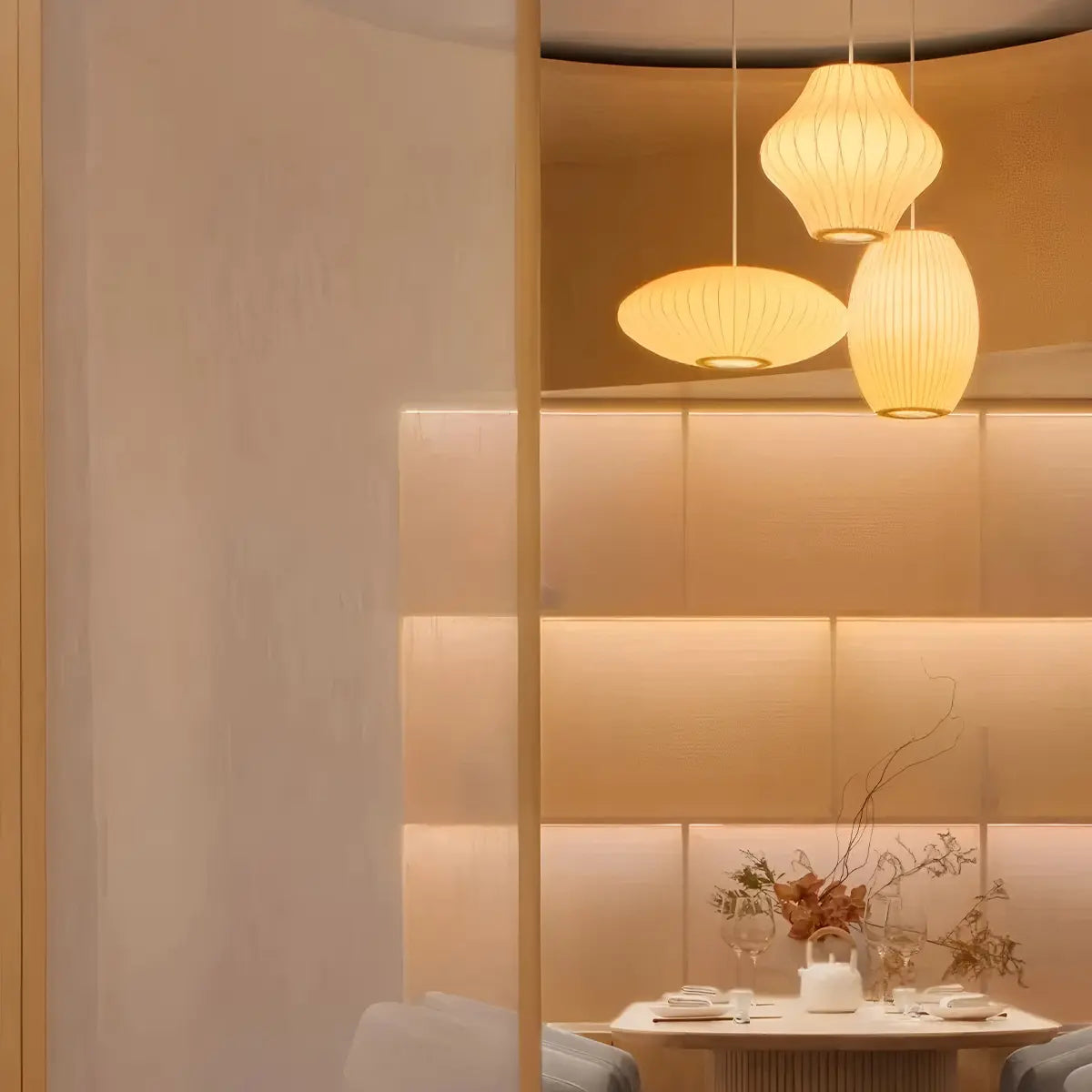 Vintage LED Silk Lantern Pendant Light | Adjustable Height, Sloped Ceiling Friendly & Ideal for Living Rooms and Dining Areas