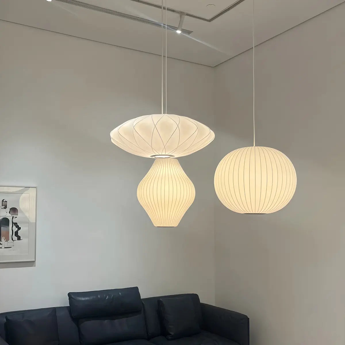 Vintage LED Silk Lantern Pendant Light | Adjustable Height, Sloped Ceiling Friendly & Ideal for Living Rooms and Dining Areas