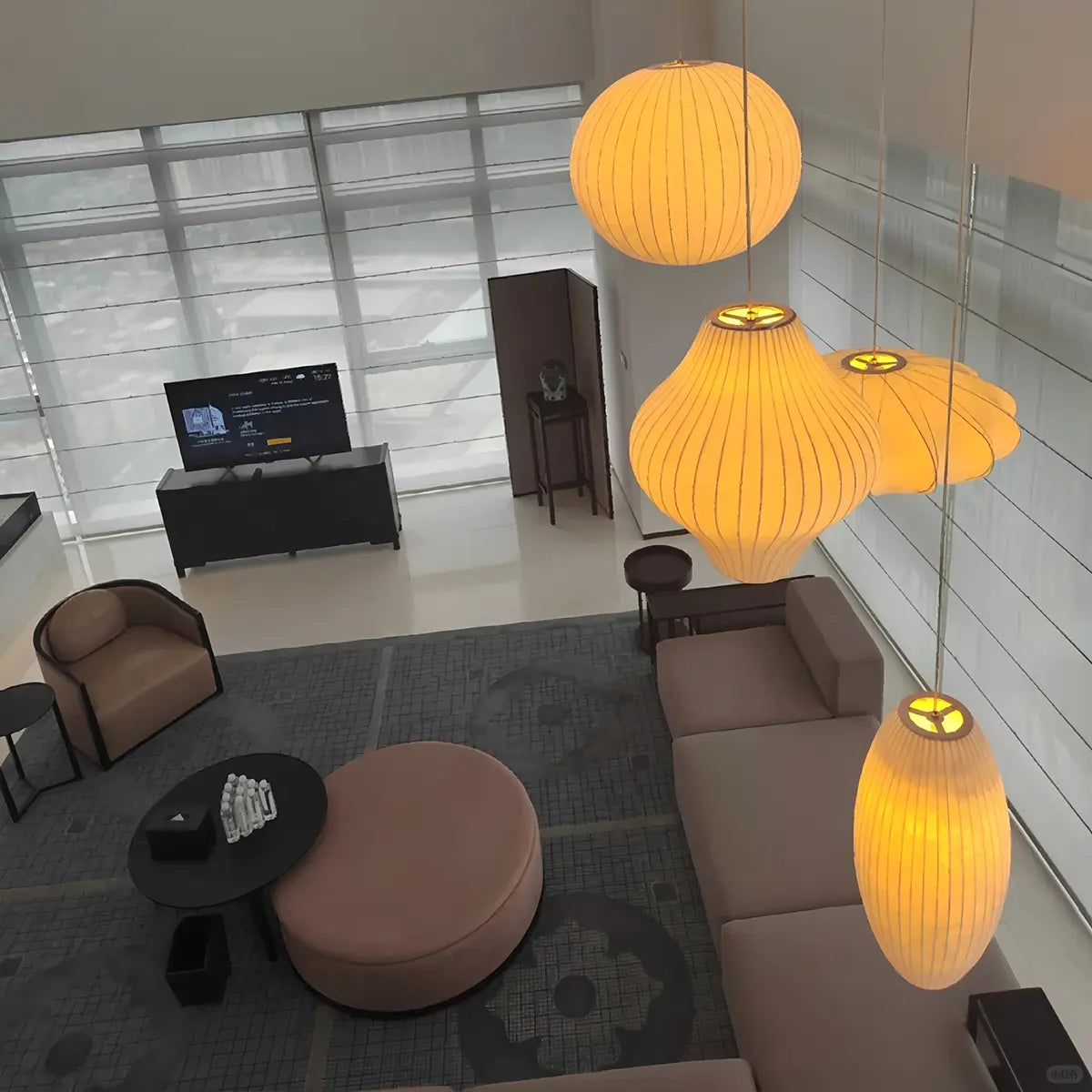 Vintage LED Silk Lantern Pendant Light | Adjustable Height, Sloped Ceiling Friendly & Ideal for Living Rooms and Dining Areas