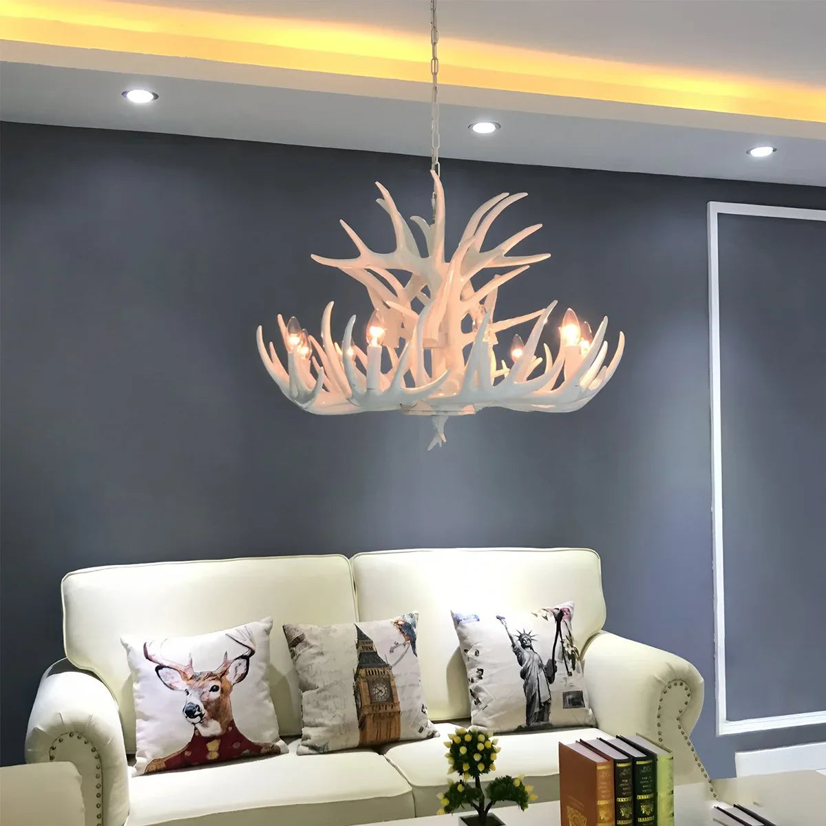 Antler Shape Resin Chandelier | Adjustable Height, Rustic Elegance & Ideal for Living Room, Dining Area, or Entryway