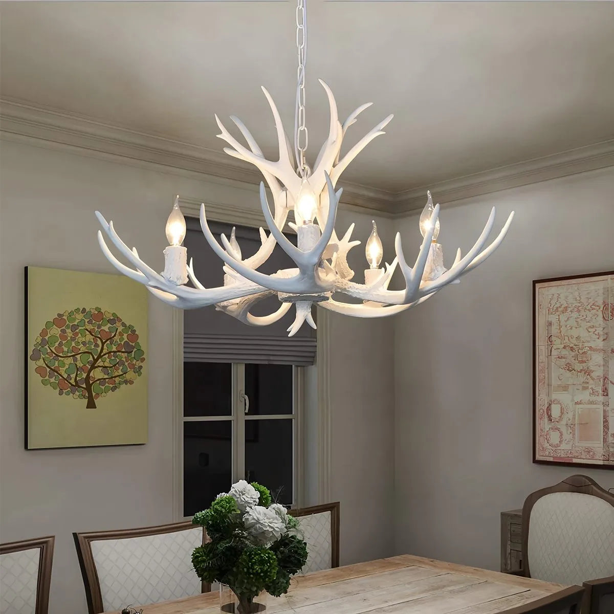 Antler Shape Resin Chandelier | Adjustable Height, Rustic Elegance & Ideal for Living Room, Dining Area, or Entryway