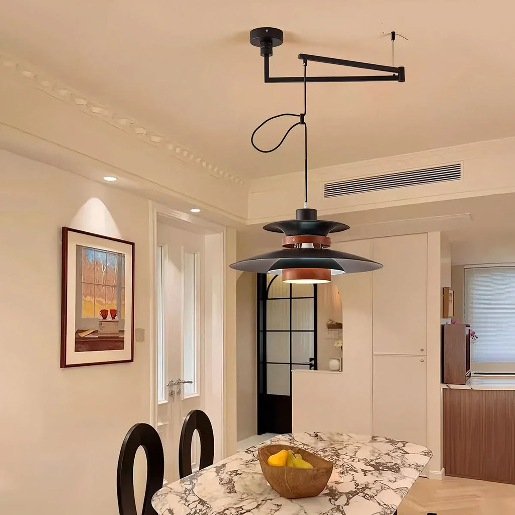 UFO Pendant Light | Adjustable Height, Durable Metal & Wood Design for Kitchen and Dining Areas