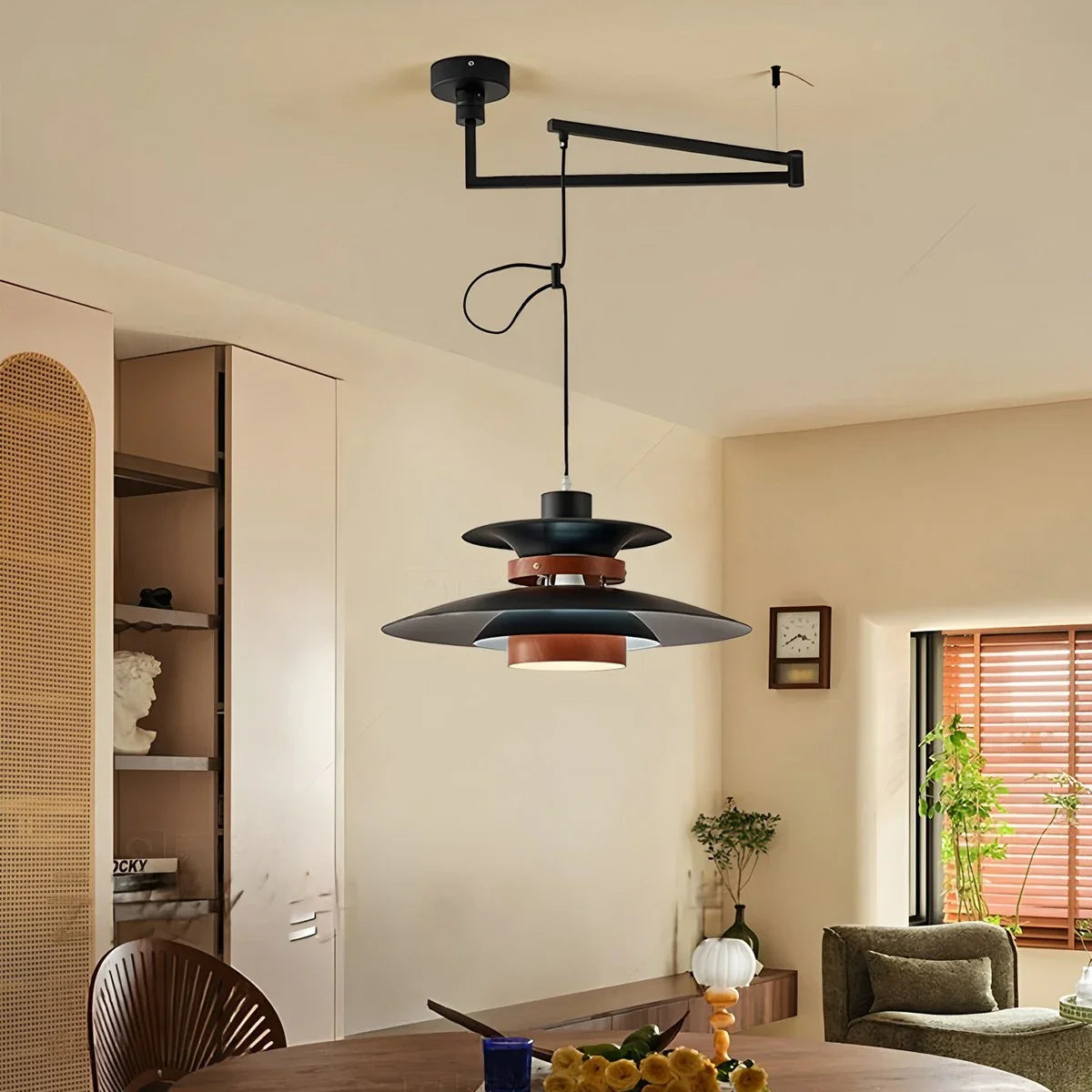 UFO Pendant Light | Adjustable Height, Durable Metal & Wood Design for Kitchen and Dining Areas