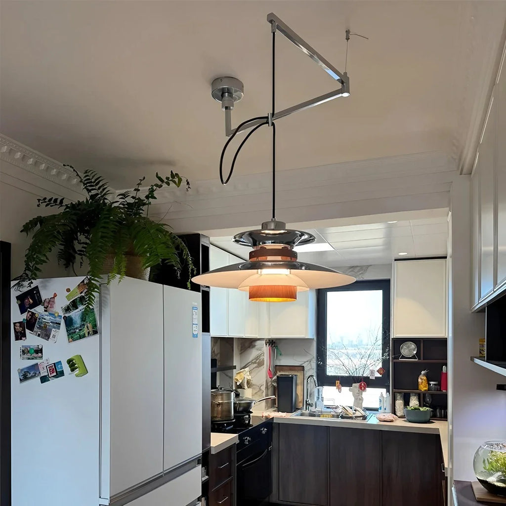 UFO Pendant Light | Adjustable Height, Durable Metal & Wood Design for Kitchen and Dining Areas