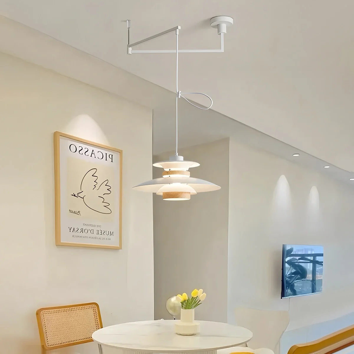 UFO Pendant Light | Adjustable Height, Durable Metal & Wood Design for Kitchen and Dining Areas