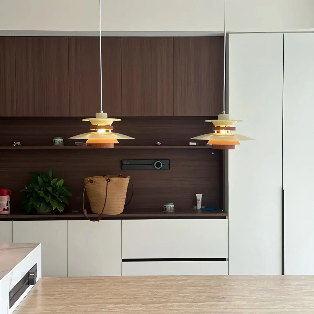 UFO Pendant Light | Adjustable Height, Durable Metal & Wood Design for Kitchen and Dining Areas