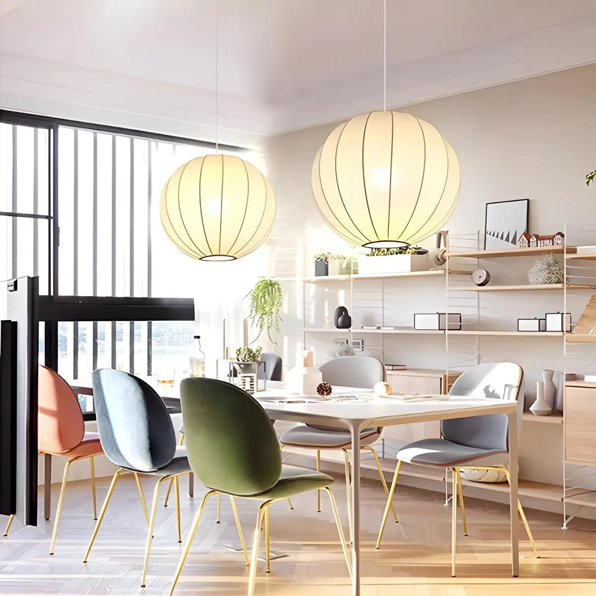 Vintage LED Silk Lantern Pendant Light | Adjustable Height, Sloped Ceiling Friendly & Ideal for Living Rooms and Dining Areas