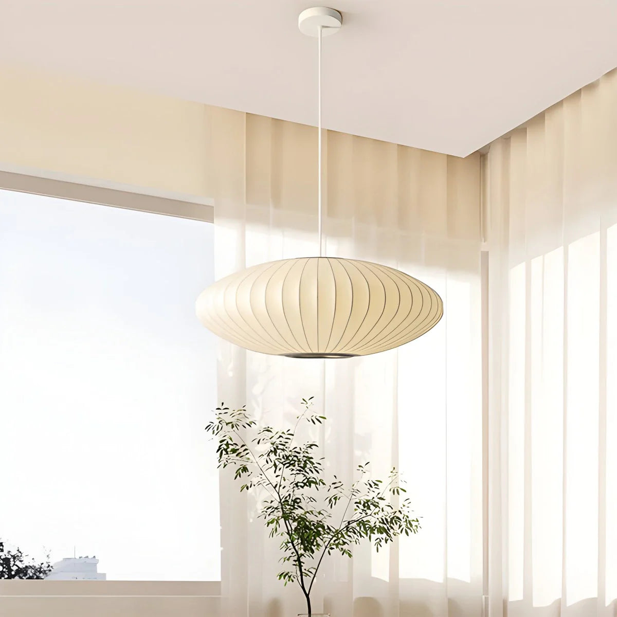 Vintage LED Silk Lantern Pendant Light | Adjustable Height, Sloped Ceiling Friendly & Ideal for Living Rooms and Dining Areas