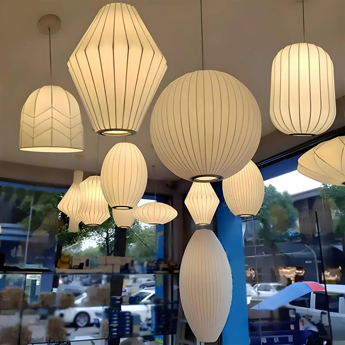 Vintage LED Silk Lantern Pendant Light | Adjustable Height, Sloped Ceiling Friendly & Ideal for Living Rooms and Dining Areas