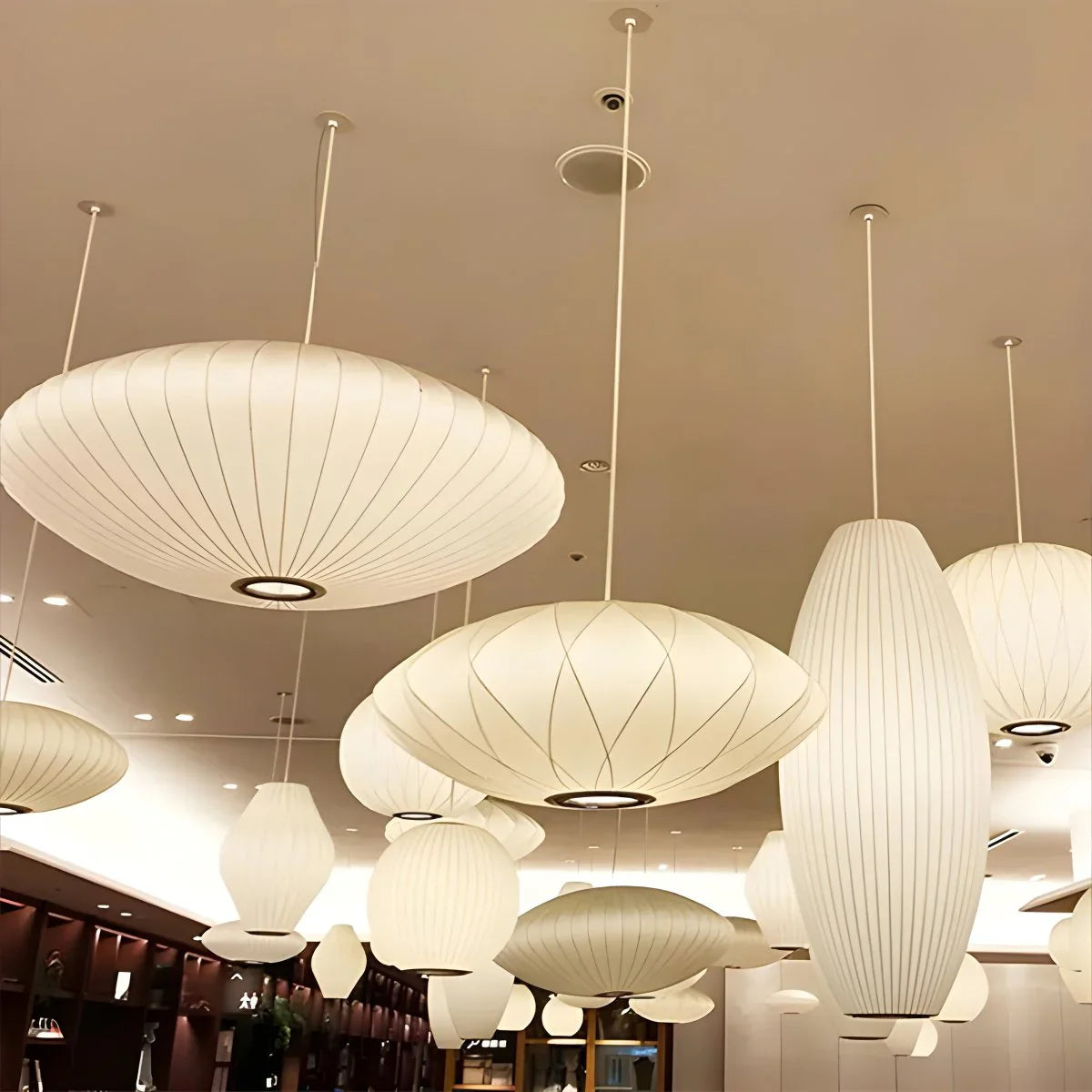 Vintage LED Silk Lantern Pendant Light | Adjustable Height, Sloped Ceiling Friendly & Ideal for Living Rooms and Dining Areas