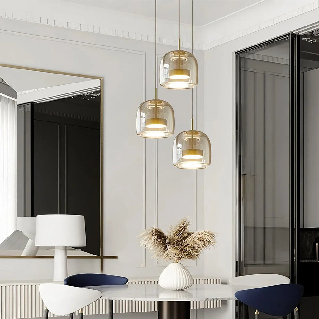 Modern Glass Pendant Light | Adjustable Cord, Sloped Ceiling Friendly & Ideal for Dining Room, Kitchen, or Living Area