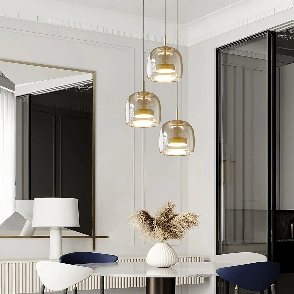Modern Glass Pendant Light | Adjustable Cord, Sloped Ceiling Friendly & Ideal for Dining Room, Kitchen, or Living Area