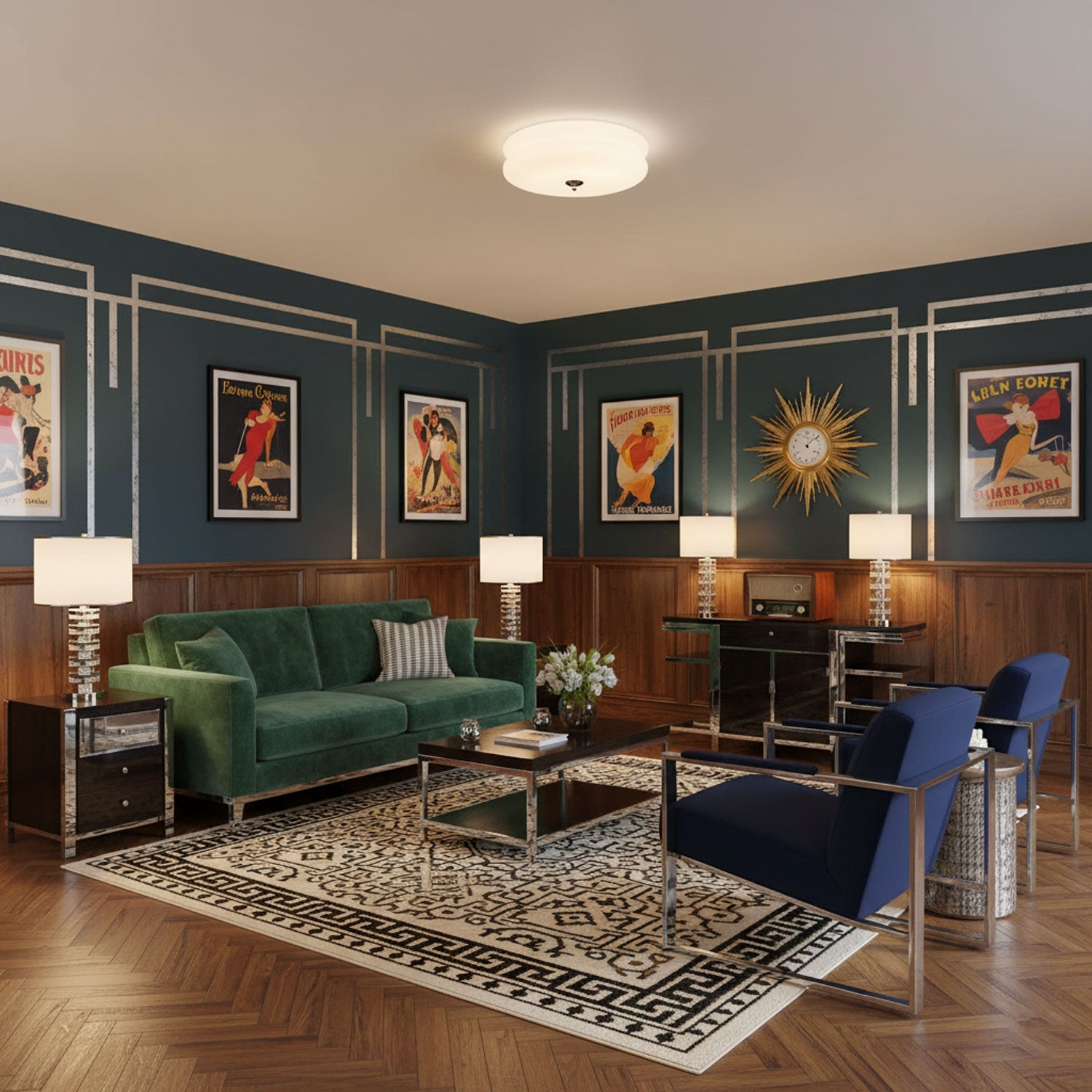 Art Deco Vintage Ceiling Light | Dimmable, Gold or Chrome Finish & Ideal for Modern and Traditional Interiors