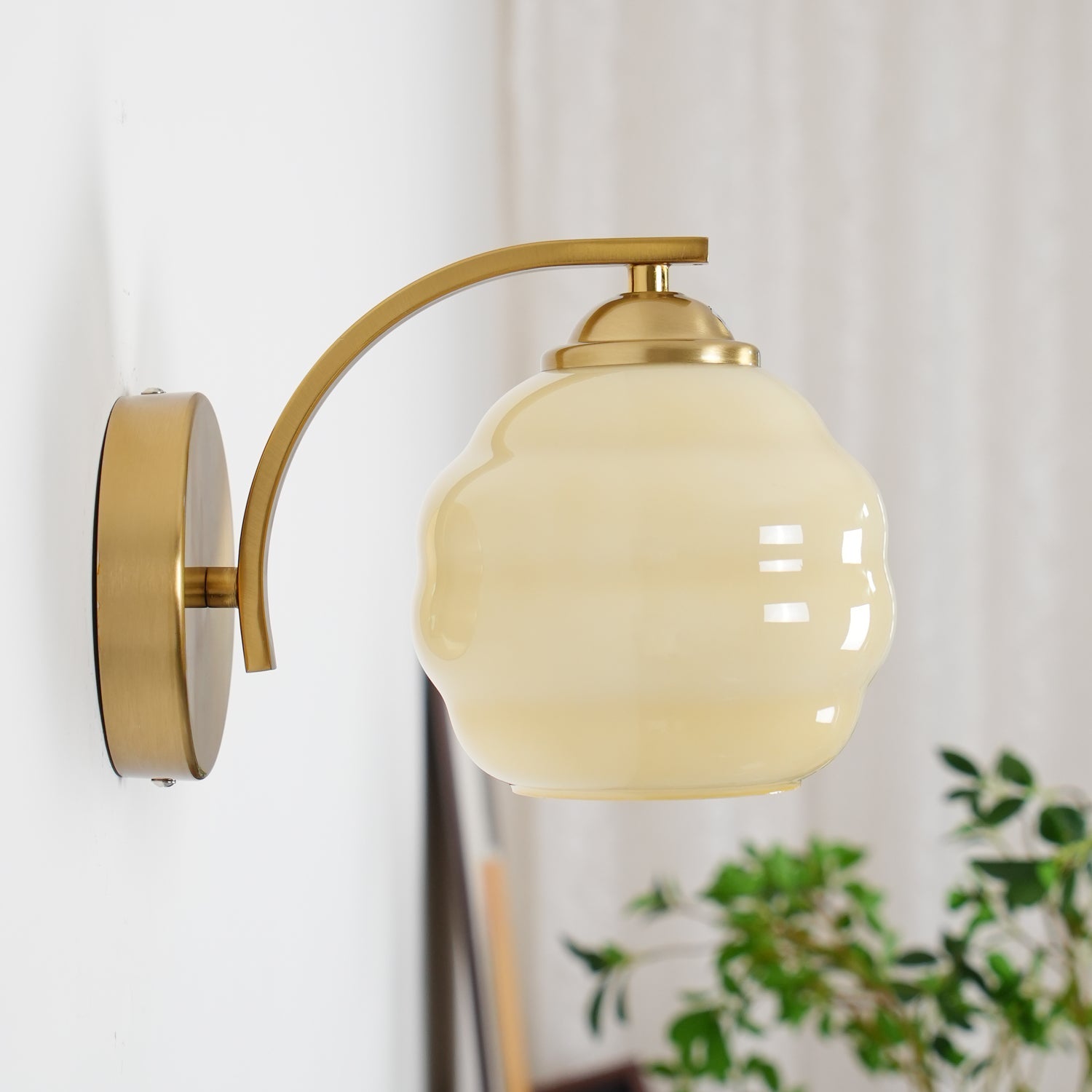 Art Deco Plug-in Wall Lamp | Vintage Gold or Chrome Finish with White Glass Shade for Indoor Use