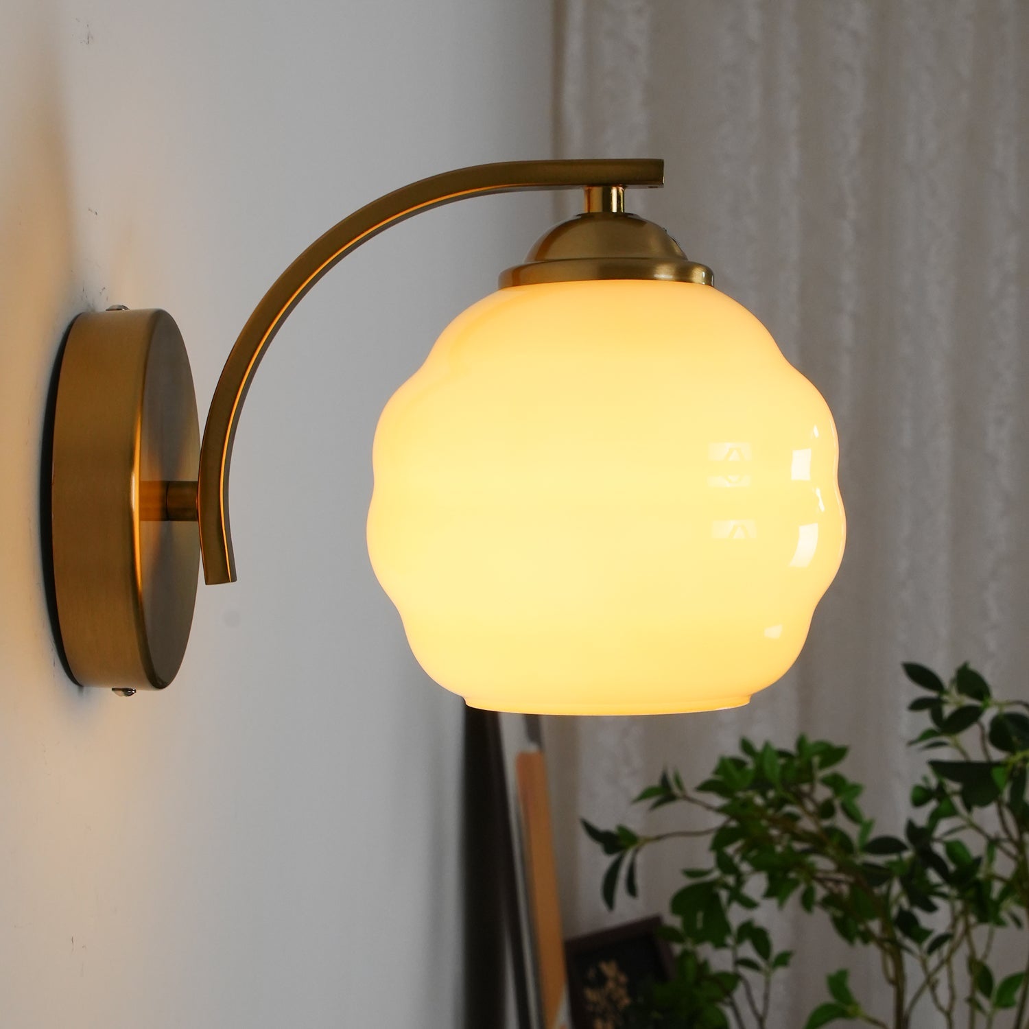 Art Deco Plug-in Wall Lamp | Vintage Gold or Chrome Finish with White Glass Shade for Indoor Use