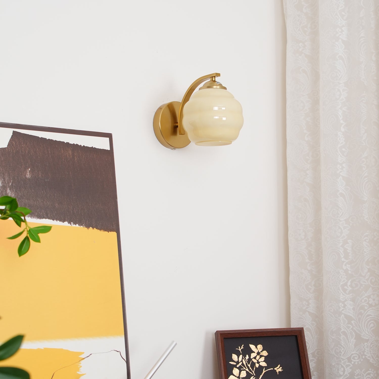 Art Deco Plug-in Wall Lamp | Vintage Gold or Chrome Finish with White Glass Shade for Indoor Use