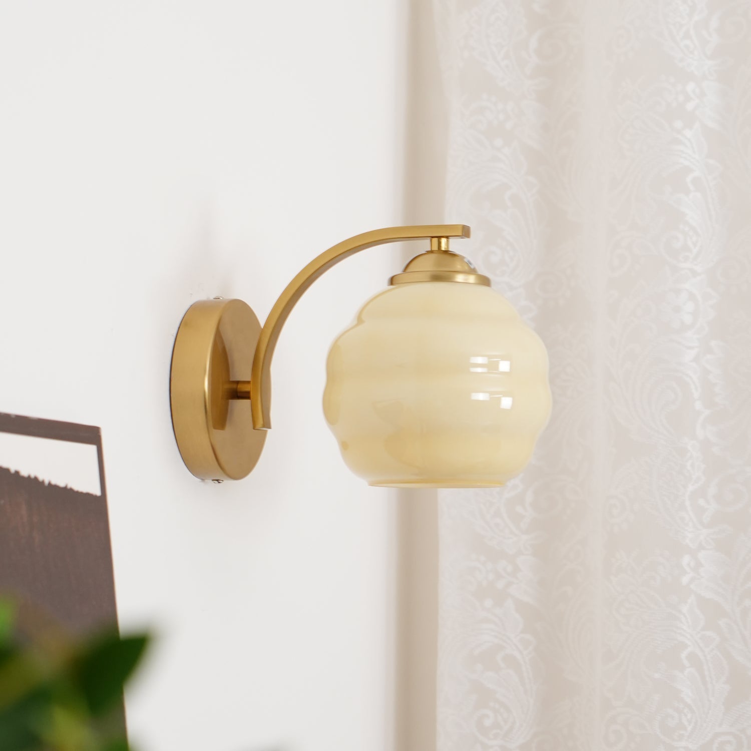 Art Deco Plug-in Wall Lamp | Vintage Gold or Chrome Finish with White Glass Shade for Indoor Use