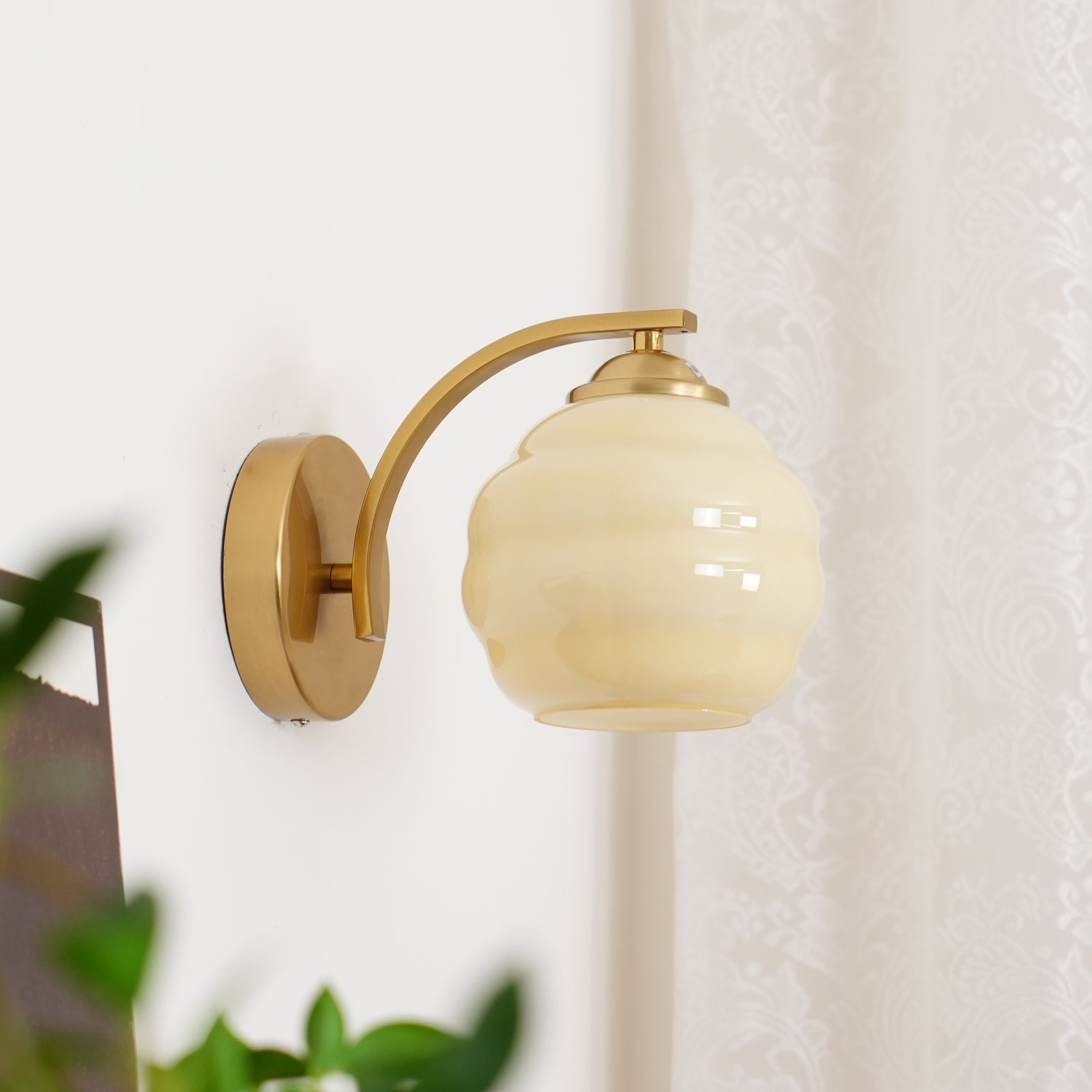 Art Deco Plug-in Wall Lamp | Vintage Gold or Chrome Finish with White Glass Shade for Indoor Use