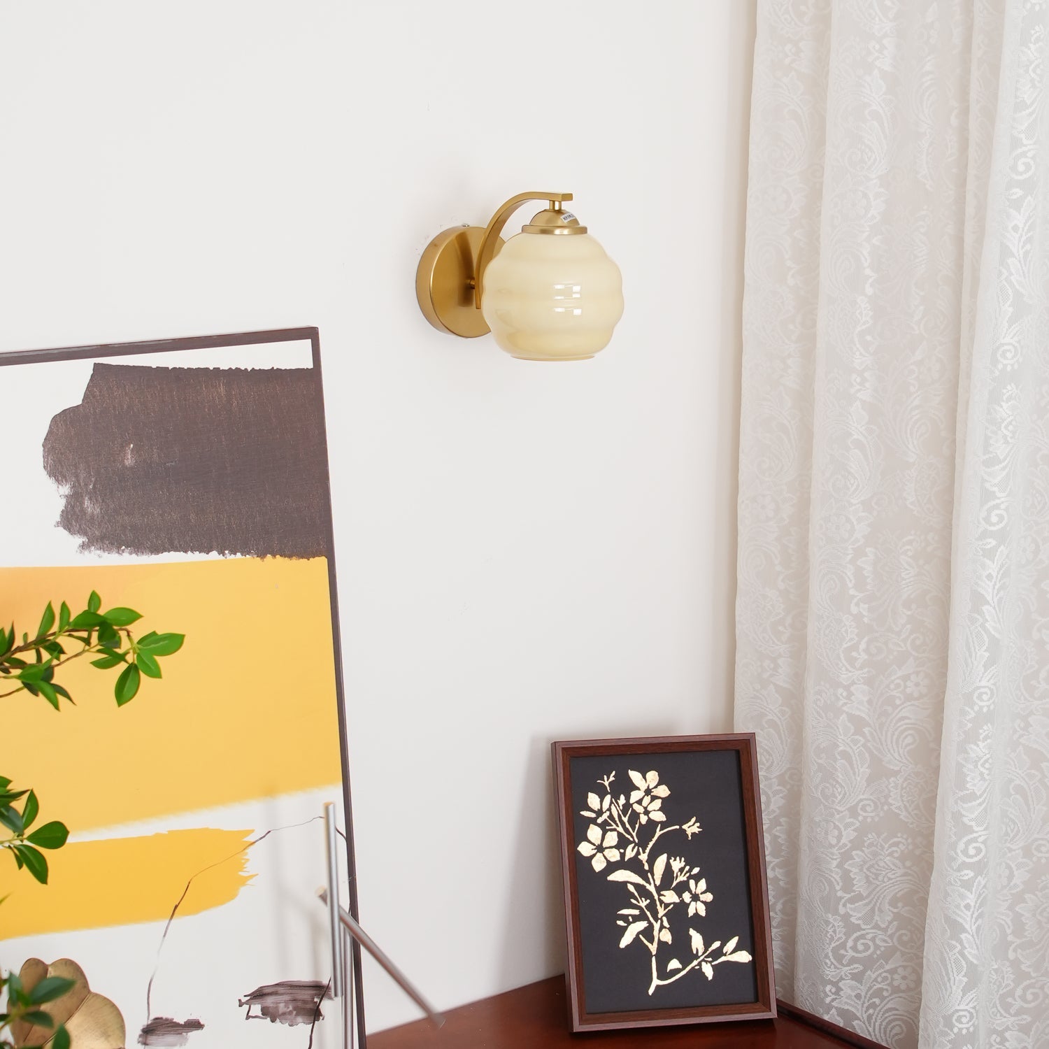 Art Deco Plug-in Wall Lamp | Vintage Gold or Chrome Finish with White Glass Shade for Indoor Use