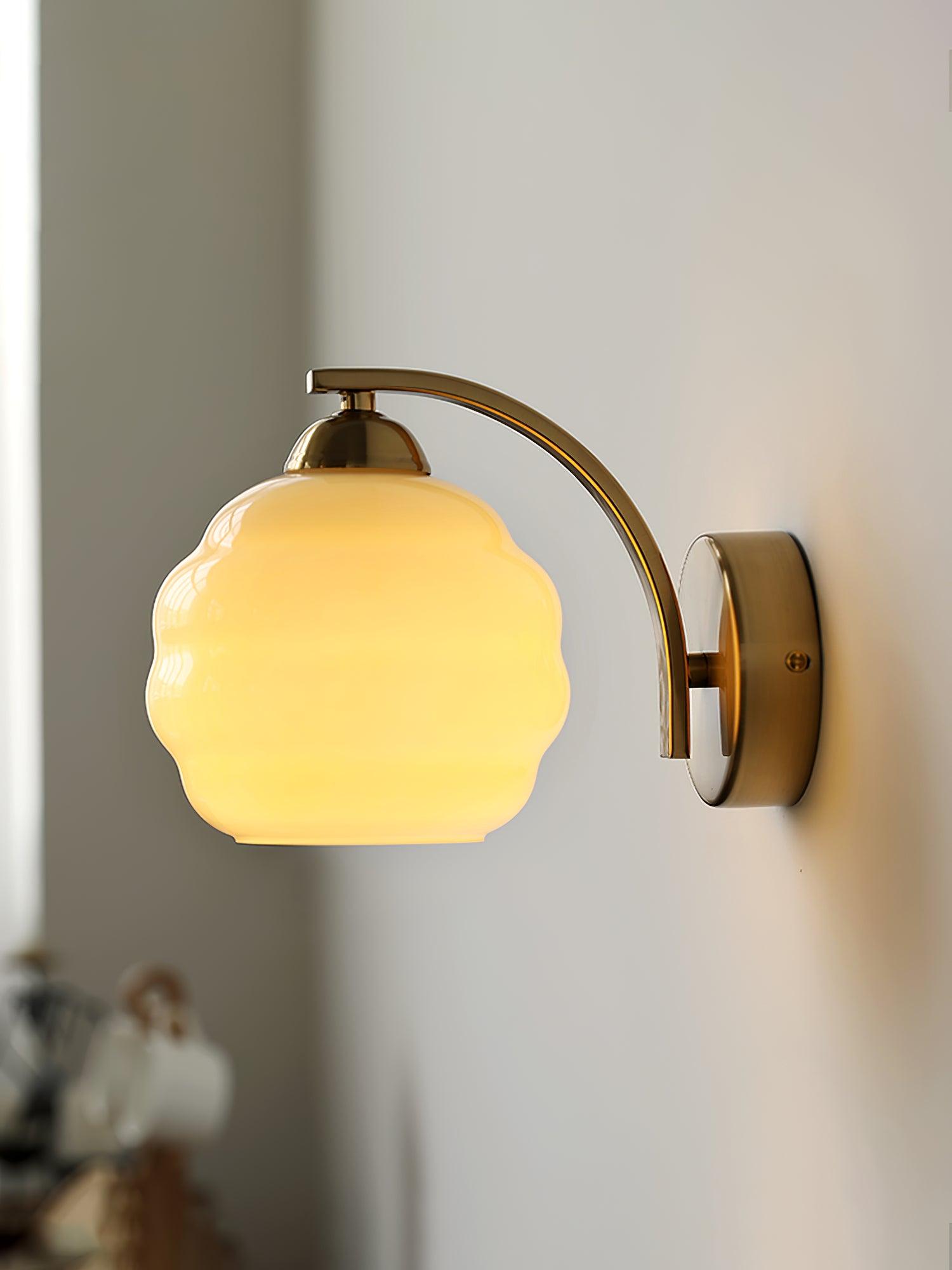 Art Deco Plug-in Wall Lamp | Vintage Gold or Chrome Finish with White Glass Shade for Indoor Use