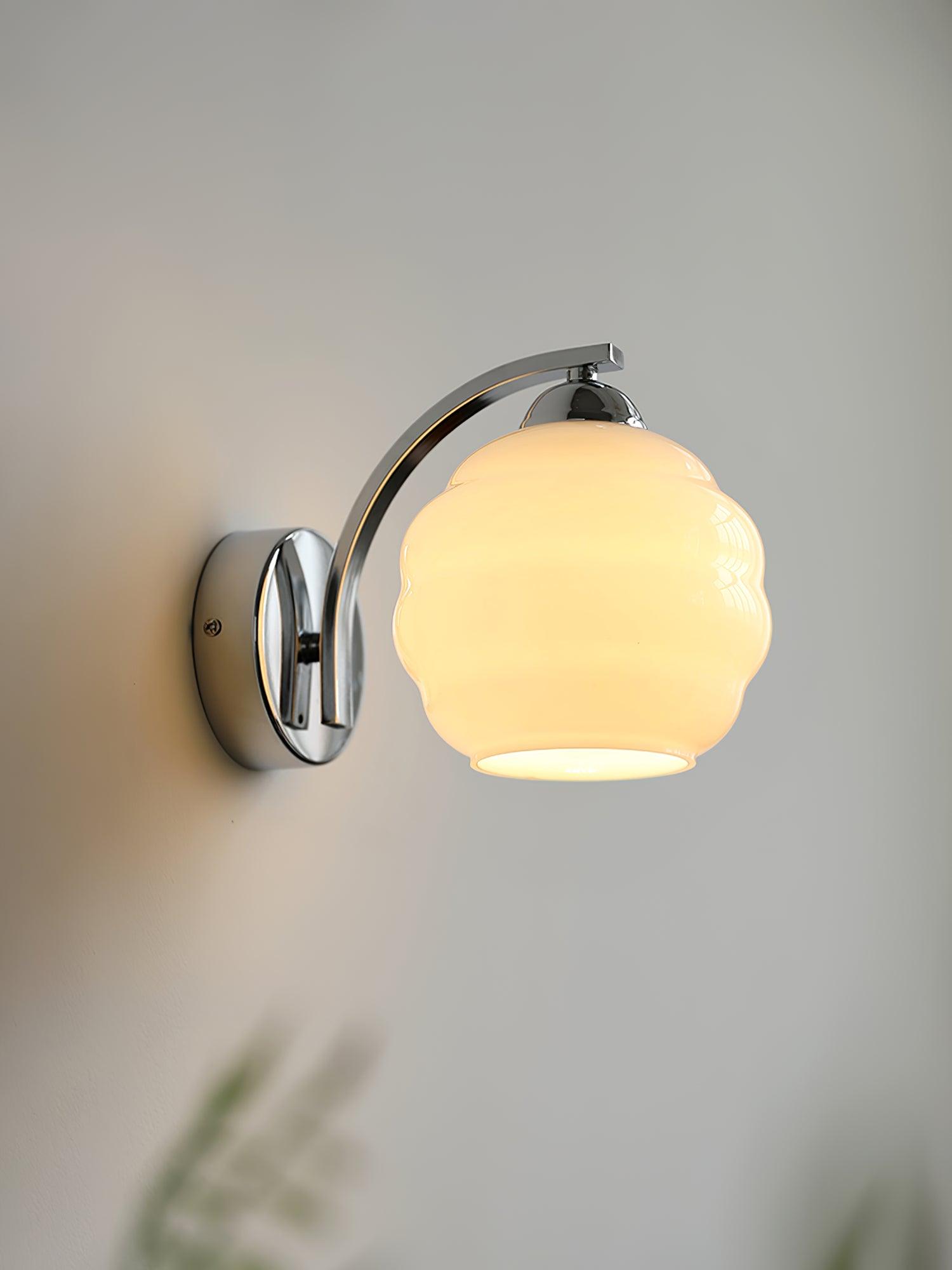 Art Deco Plug-in Wall Lamp | Vintage Gold or Chrome Finish with White Glass Shade for Indoor Use