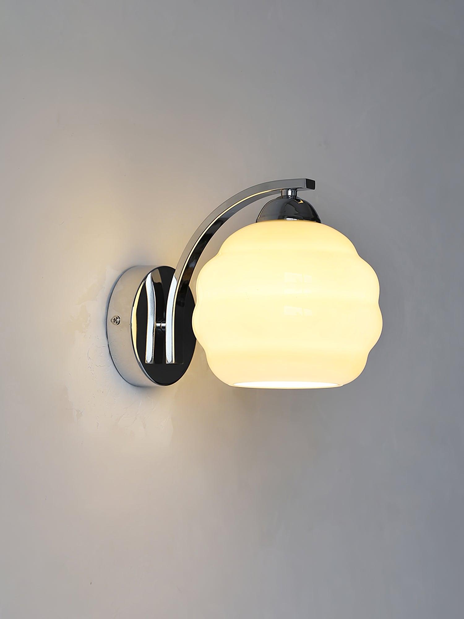 Art Deco Plug-in Wall Lamp | Vintage Gold or Chrome Finish with White Glass Shade for Indoor Use