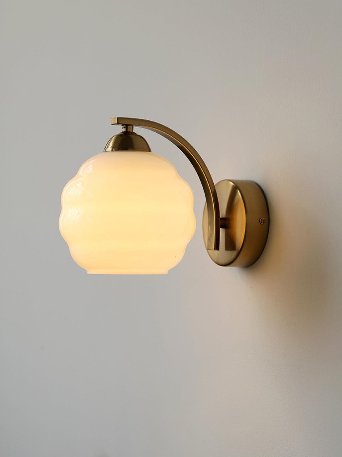 Art Deco Plug-in Wall Lamp | Vintage Gold or Chrome Finish with White Glass Shade for Indoor Use