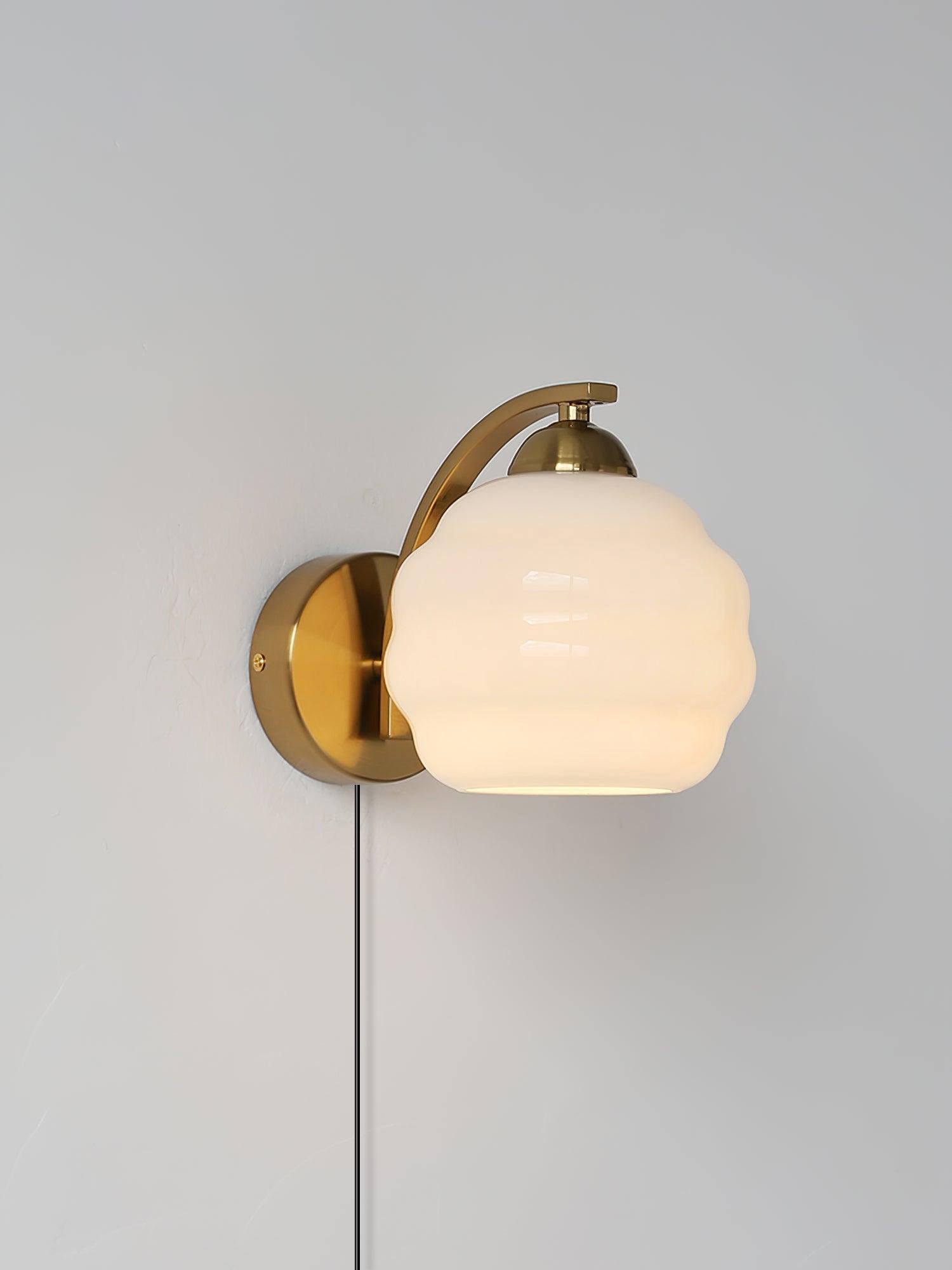 Art Deco Plug-in Wall Lamp | Vintage Gold or Chrome Finish with White Glass Shade for Indoor Use