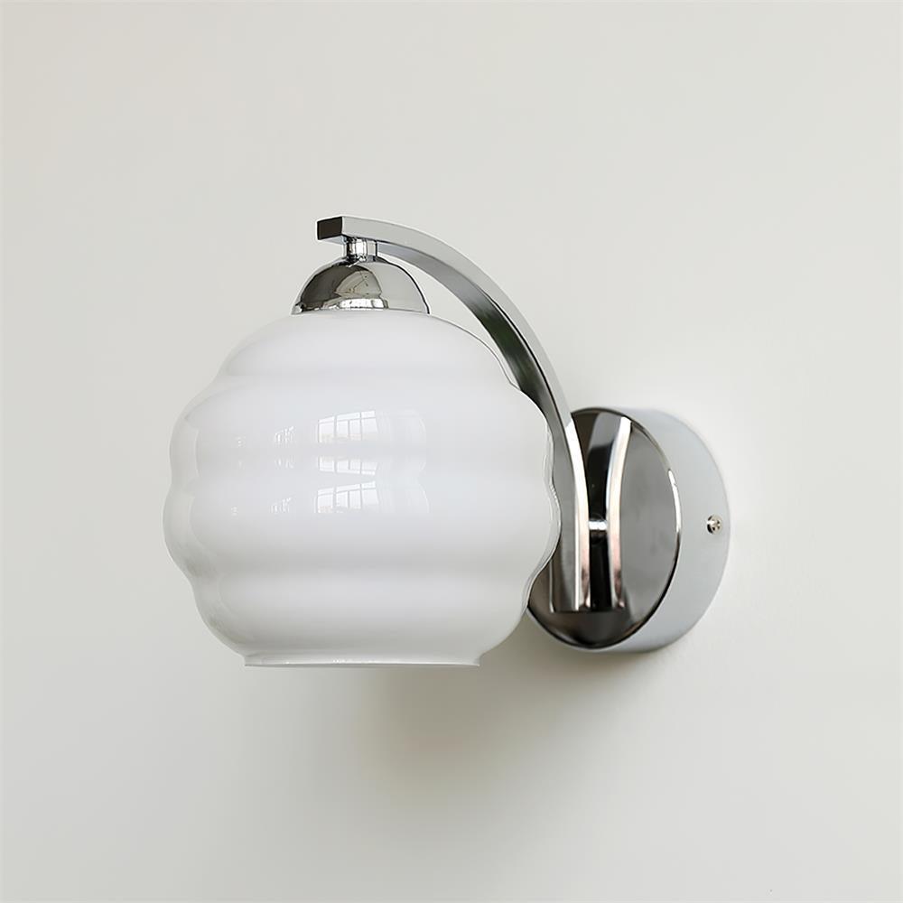 Art Deco Plug-in Wall Lamp | Vintage Gold or Chrome Finish with White Glass Shade for Indoor Use