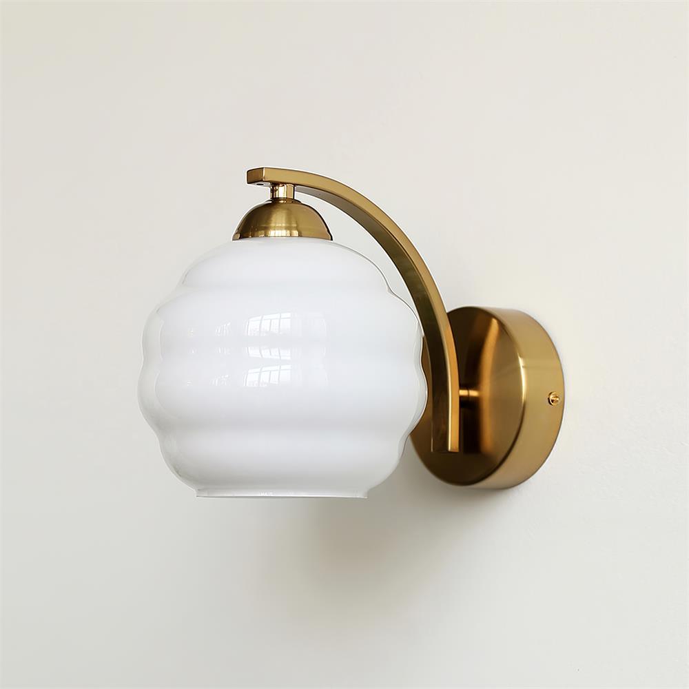 Art Deco Plug-in Wall Lamp | Vintage Gold or Chrome Finish with White Glass Shade for Indoor Use