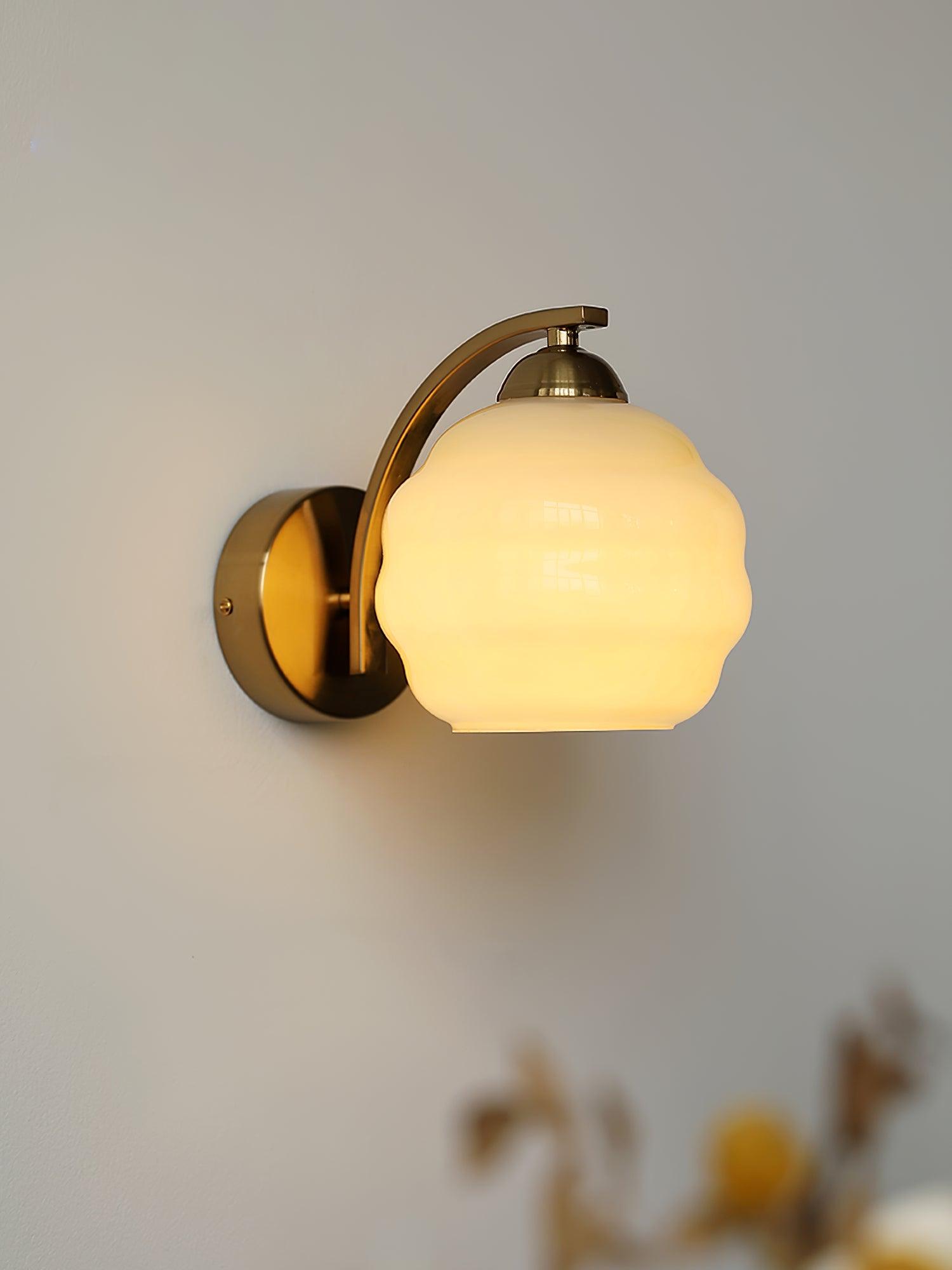 Art Deco Plug-in Wall Lamp | Vintage Gold or Chrome Finish with White Glass Shade for Indoor Use