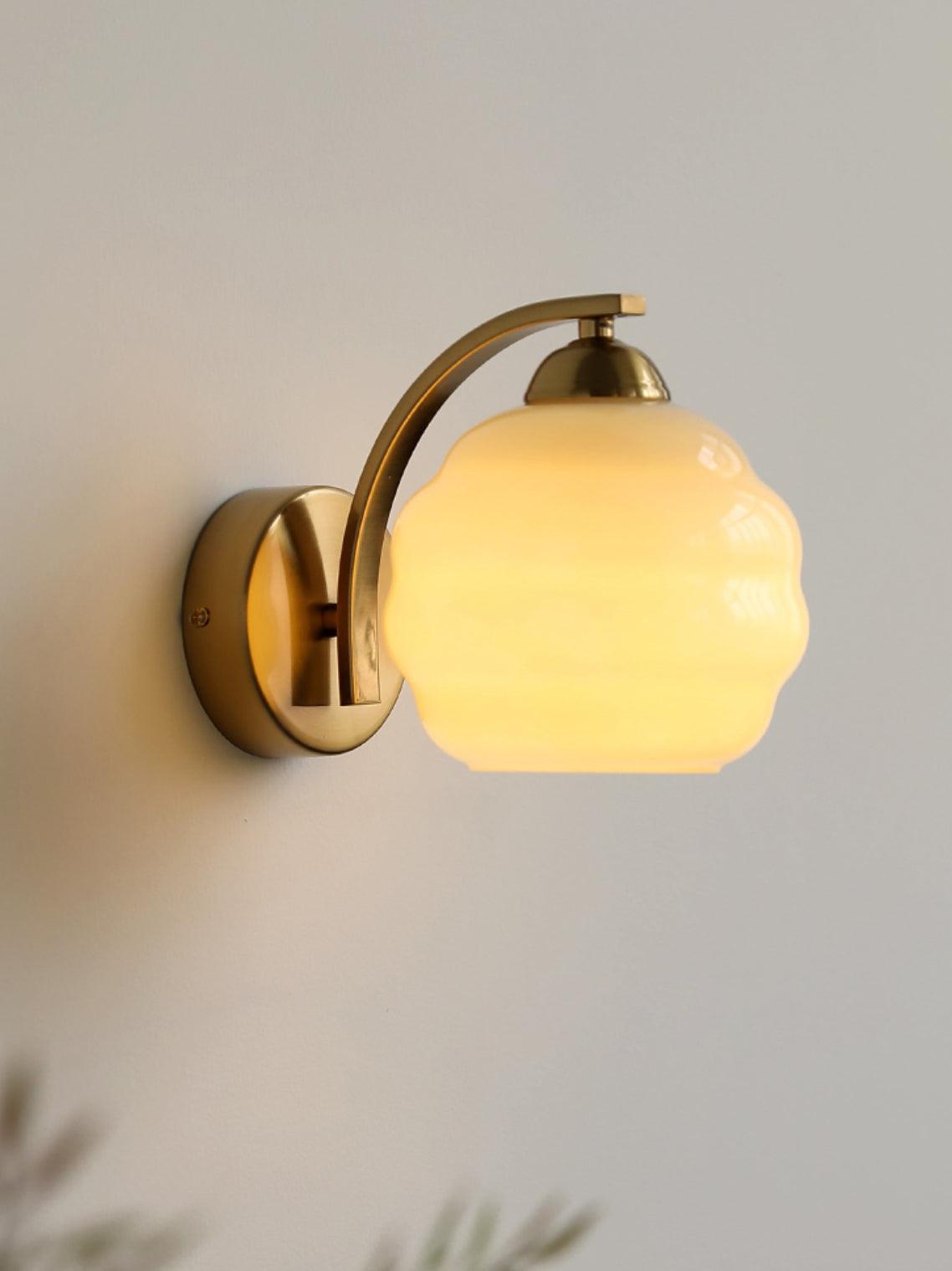 Art Deco Plug-in Wall Lamp | Vintage Gold or Chrome Finish with White Glass Shade for Indoor Use