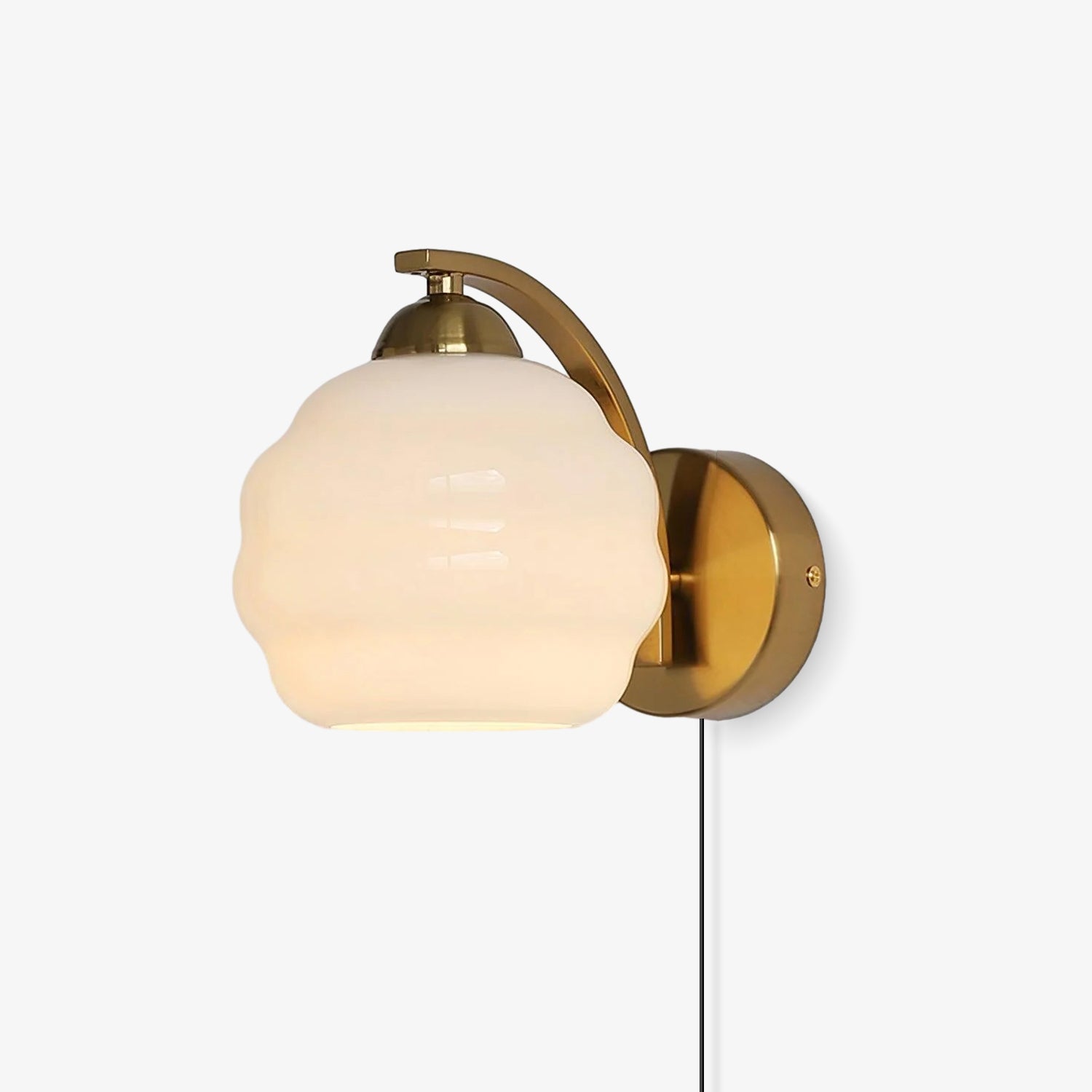 Art Deco Plug-in Wall Lamp | Vintage Gold or Chrome Finish with White Glass Shade for Indoor Use