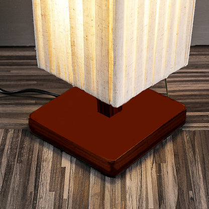 LED Standing Floor Lamp - Traditional Japanese Column Design with Walnut Fabric Shade for Living Room Lighting