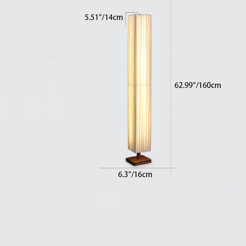 LED Standing Floor Lamp - Traditional Japanese Column Design with Walnut Fabric Shade for Living Room Lighting