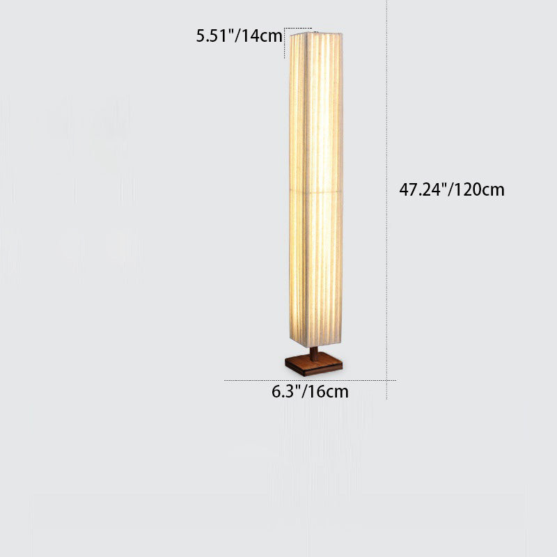 LED Standing Floor Lamp - Traditional Japanese Column Design with Walnut Fabric Shade for Living Room Lighting