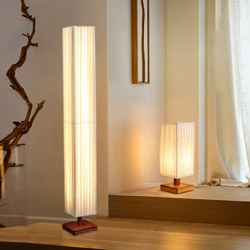 LED Standing Floor Lamp - Traditional Japanese Column Design with Walnut Fabric Shade for Living Room Lighting