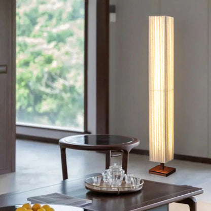 LED Standing Floor Lamp - Traditional Japanese Column Design with Walnut Fabric Shade for Living Room Lighting