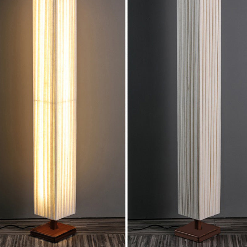 LED Standing Floor Lamp - Traditional Japanese Column Design with Walnut Fabric Shade for Living Room Lighting