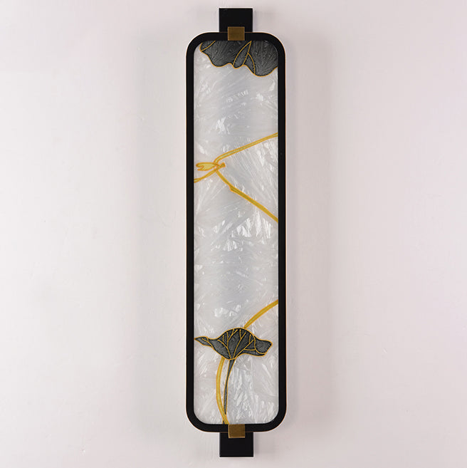 LED Wall Sconce Lamp - Traditional Chinese Iron & Brass Rectangular Design with Glass Enamel Carving for Bedside Lighting