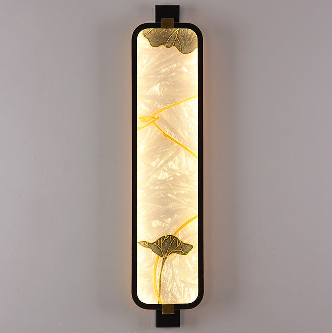 LED Wall Sconce Lamp - Traditional Chinese Iron & Brass Rectangular Design with Glass Enamel Carving for Bedside Lighting