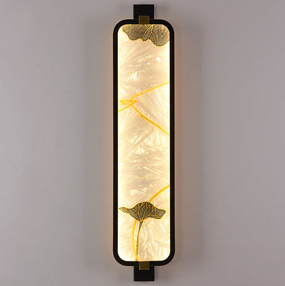 LED Wall Sconce Lamp - Traditional Chinese Iron & Brass Rectangular Design with Glass Enamel Carving for Bedside Lighting