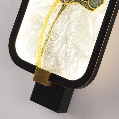 LED Wall Sconce Lamp - Traditional Chinese Iron & Brass Rectangular Design with Glass Enamel Carving for Bedside Lighting