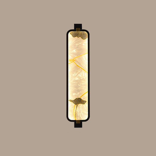 LED Wall Sconce Lamp - Traditional Chinese Iron & Brass Rectangular Design with Glass Enamel Carving for Bedside Lighting